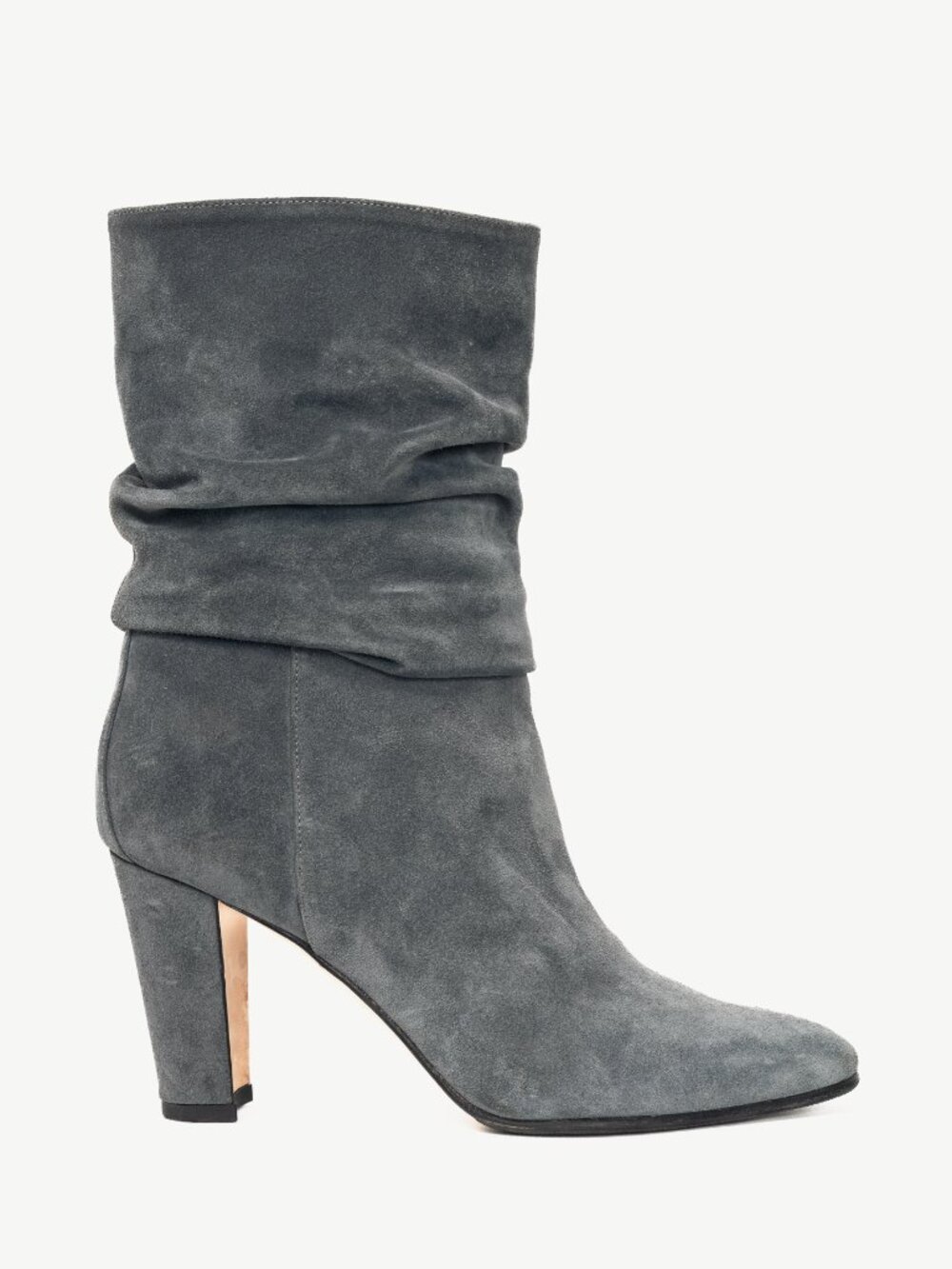 Manolo Blahnik Shushan Grey Suede Slouchy Mid-Calf Boots